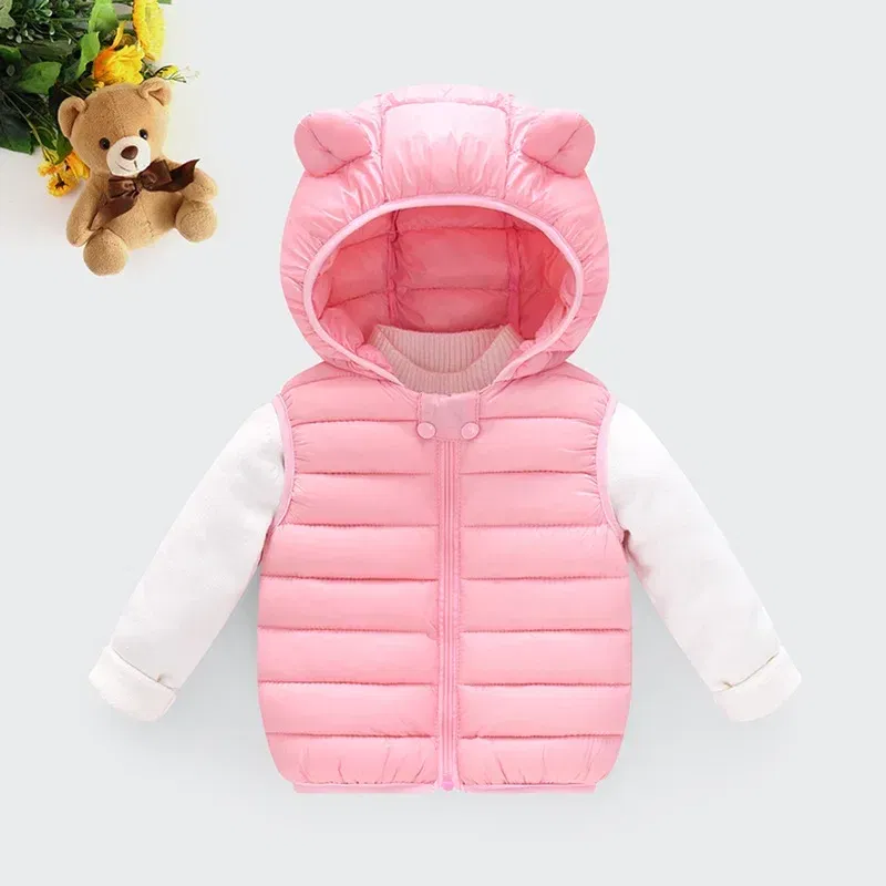 Color: Blue, Kid Size: 3T - Baby Boys Girl Warm Down Vest Toddler Cotton Waistcoat Children Autumn and Winter Clothes Kids Hooded Jackets 1-6 Years Old