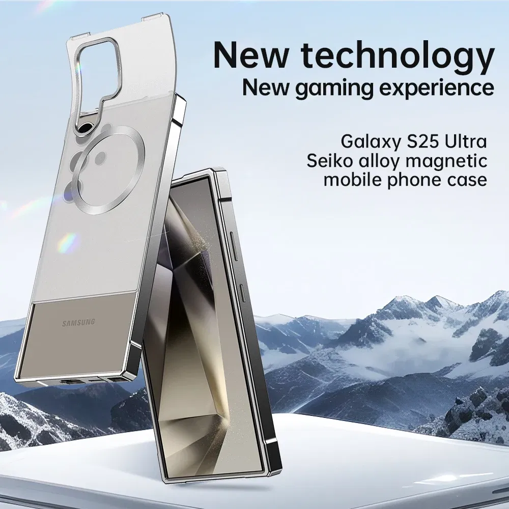 Color: Silver, Compatibility by Model: Galaxy S25 Ultra - Push Pull Matte PC Hard Shockproof Case For Samsung Galaxy S25 S24 Ultra Magnetic Wireless Charging Bumper Back Cover