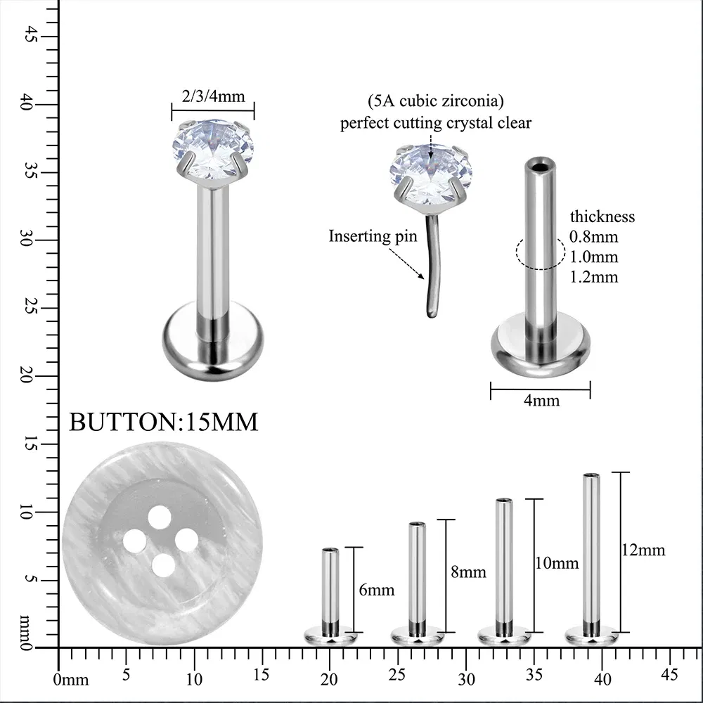 Metal color: SILVER PLATED, Ships From: CHINA, Main Stone Color: Orange - 10PCS ASTM F136 G23 Titanium Piercing Labret Lip Ring Stud Earring CZ Ear Tragus Cartilage Helix Daith Pierc Jewelry 16/18/20g