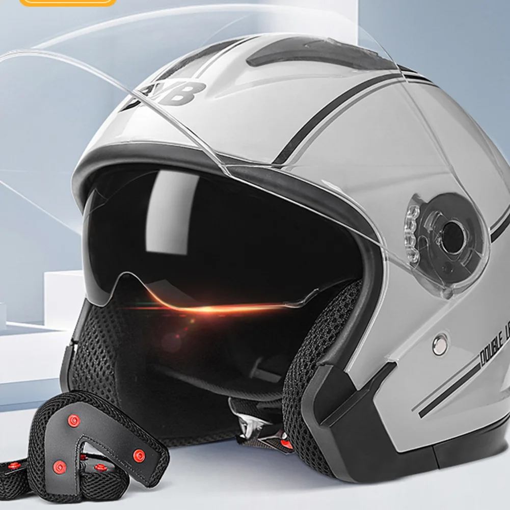 Color: Champagne, Ships From: CHINA - Motorcycle Open Face Helmet For Men And Women Dual Lens Sun Visor Face Shield Top Lightweight Scooter Bike Retro 3/4 Helmet