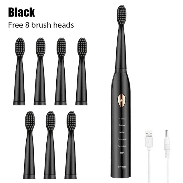 Color: Blue - Electric Toothbrush 5-gear Mode USB Charging 4 colors IPX7 Waterproof Ultrasonic Rechargeable Soft Hair Toothbrush Adult Classic