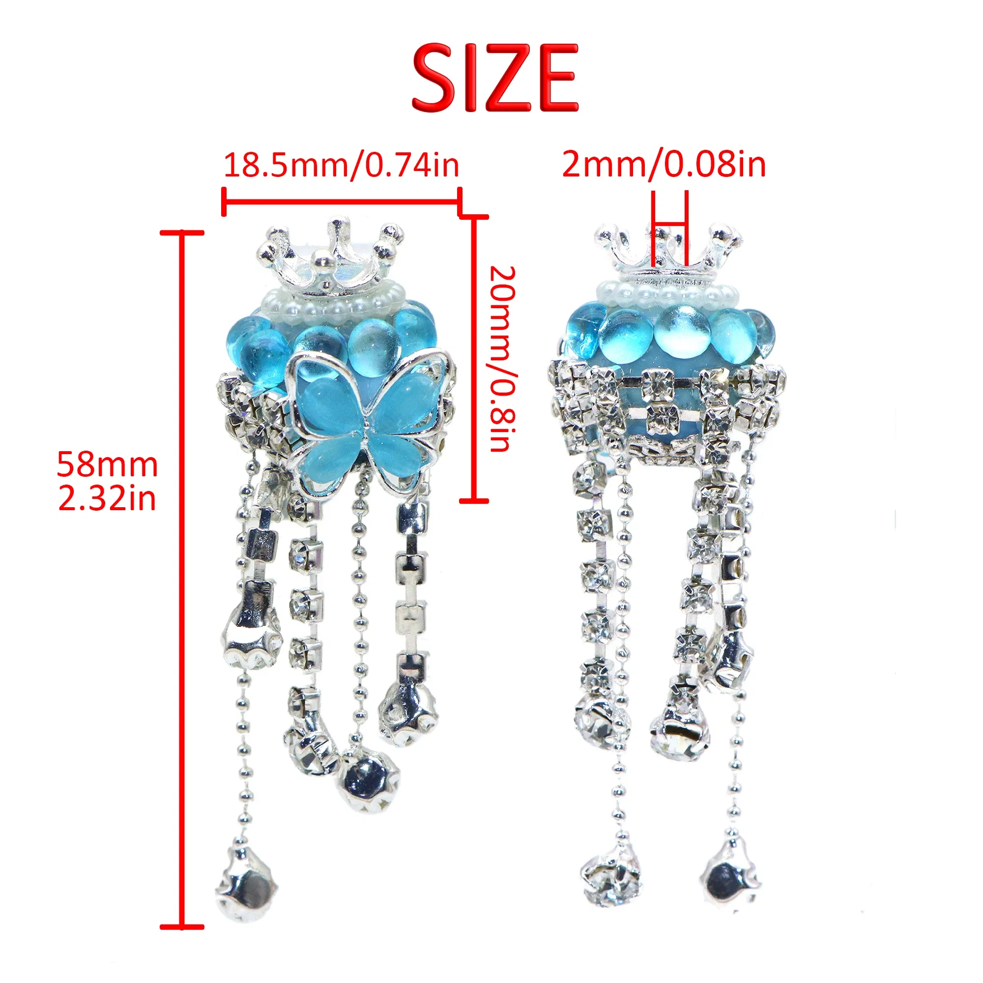 Color: antique silver - 1Pc Luxury Butterfly Rhinestone Faux Crystal Beads Opal Effect with Tassel Loose Spacer Beads with Hole Jewelry Making DIY Brace