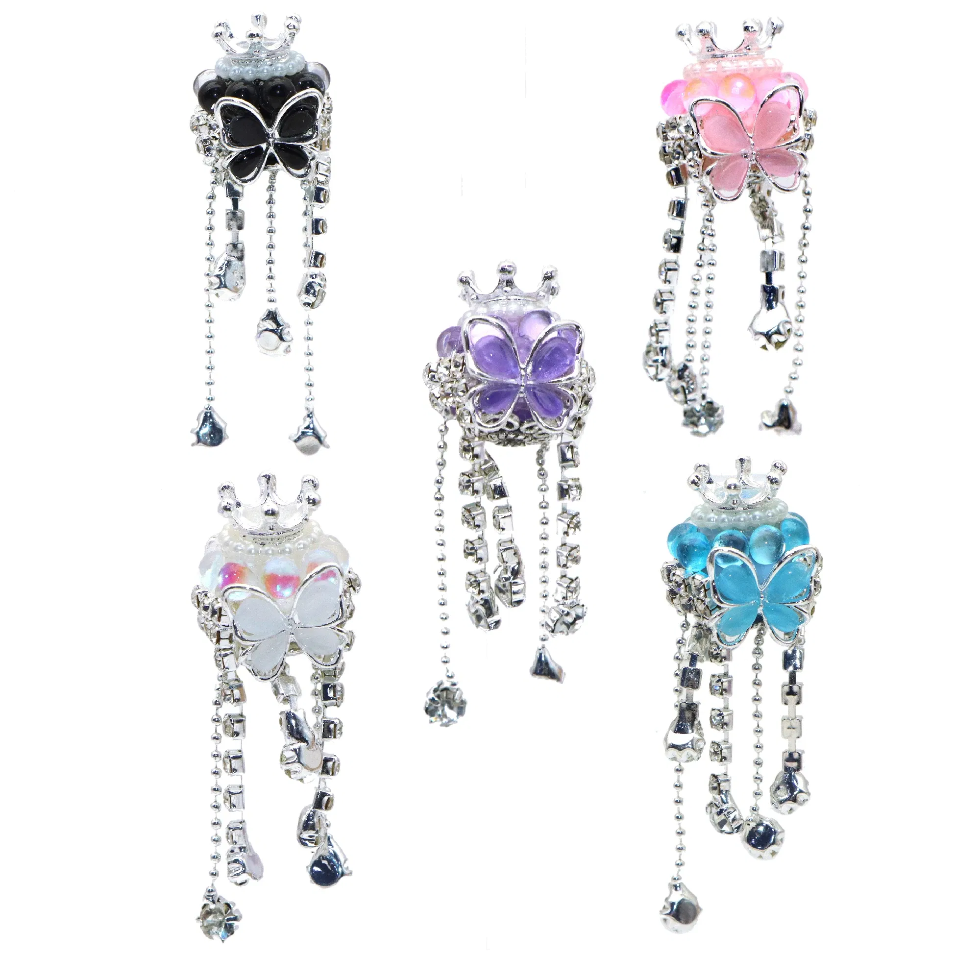 Color: antique silver - 1Pc Luxury Butterfly Rhinestone Faux Crystal Beads Opal Effect with Tassel Loose Spacer Beads with Hole Jewelry Making DIY Brace