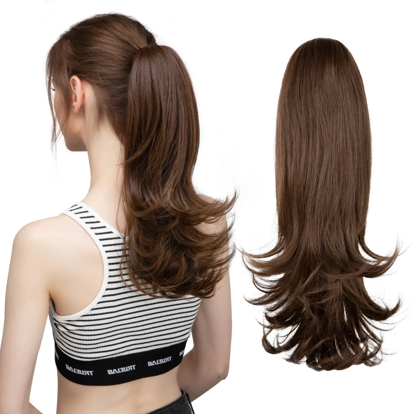 Color: T4/27/30, Bulk Buy: 1pc, Stretched Length: 14inches - Synthetic Claw Clip In Ponytail Hair Extensions Wavy Hairpiece 14" Fake Blonde Black Hair False Pigtail With Elastic Band