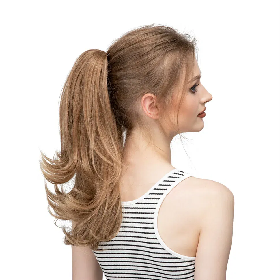 Color: T4/27/30, Bulk Buy: 1pc, Stretched Length: 14inches - Synthetic Claw Clip In Ponytail Hair Extensions Wavy Hairpiece 14" Fake Blonde Black Hair False Pigtail With Elastic Band