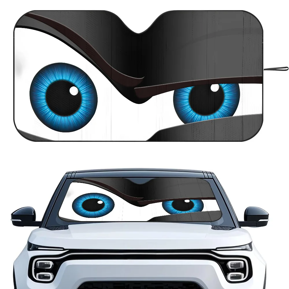 Color: army green - Cartoon Eyes Cute Car SunShade Windshield Foldable Three-layer Insulation Sunshade By Suction Cup Blocks UV Rays Sun