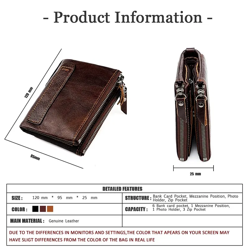 Color: SKY BLUE - Genuine Leather Short Men RFID Wallets Name Engraving Leather Card Holder Brand Men Purse Retro Coin Pocket Zipper Male Wallet