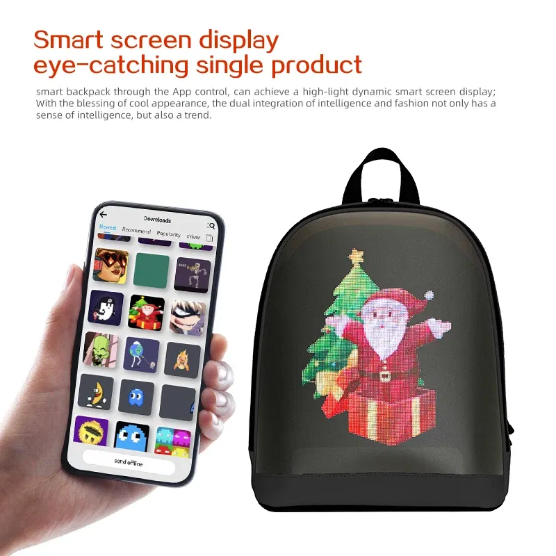 Color: Pink - School Backpack Led Screen Cell Phone Programming DIY Pattern Lightweight Hard Case Women Travel Backpack College Backpacks