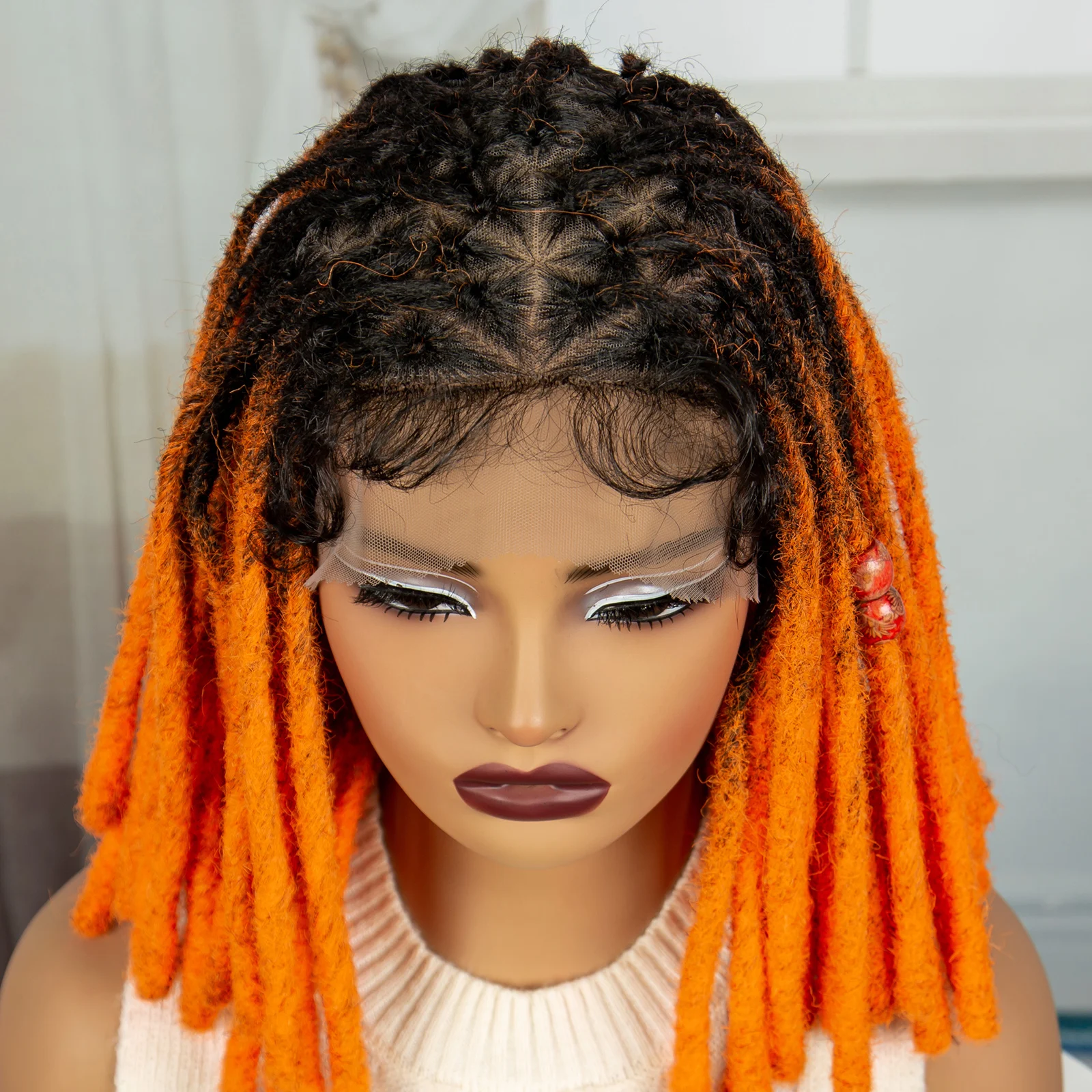Orange Color Faux Locs Braided Wigs Synthetic Full Lace Knotless Braided Lace Wig for Women Dreadlock Braids Wig with Baby Hair