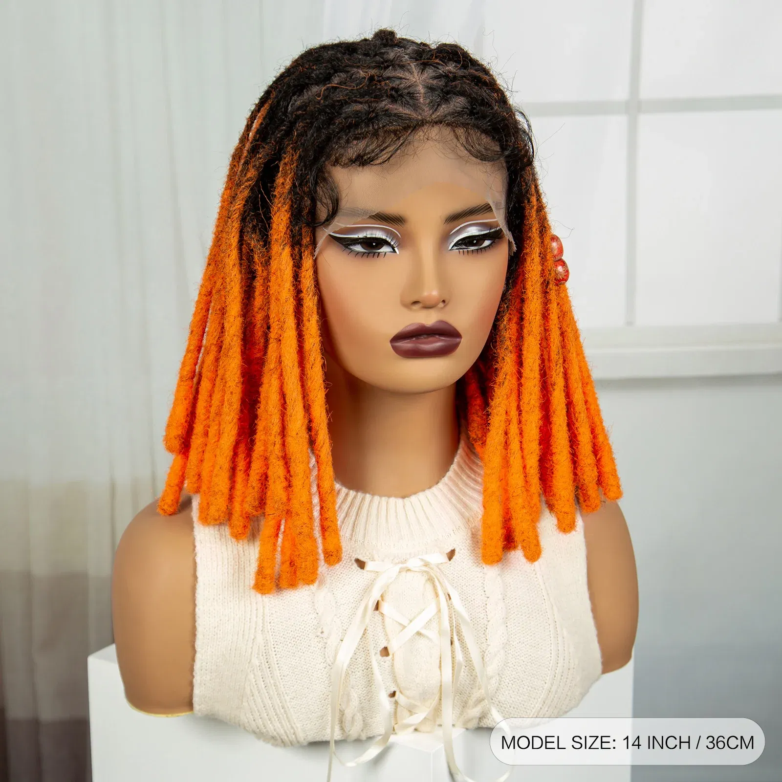Orange Color Faux Locs Braided Wigs Synthetic Full Lace Knotless Braided Lace Wig for Women Dreadlock Braids Wig with Baby Hair