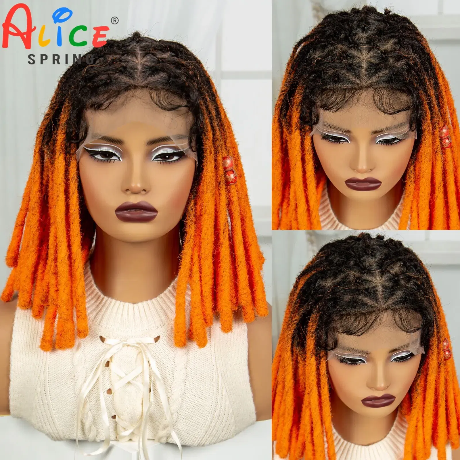 Orange Color Faux Locs Braided Wigs Synthetic Full Lace Knotless Braided Lace Wig for Women Dreadlock Braids Wig with Baby Hair