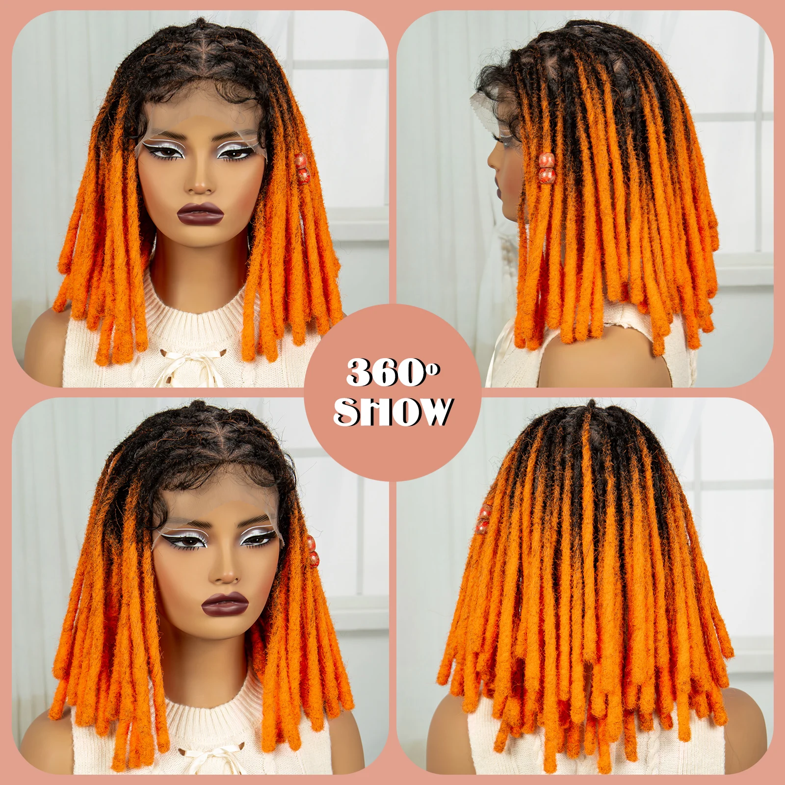 Orange Color Faux Locs Braided Wigs Synthetic Full Lace Knotless Braided Lace Wig for Women Dreadlock Braids Wig with Baby Hair
