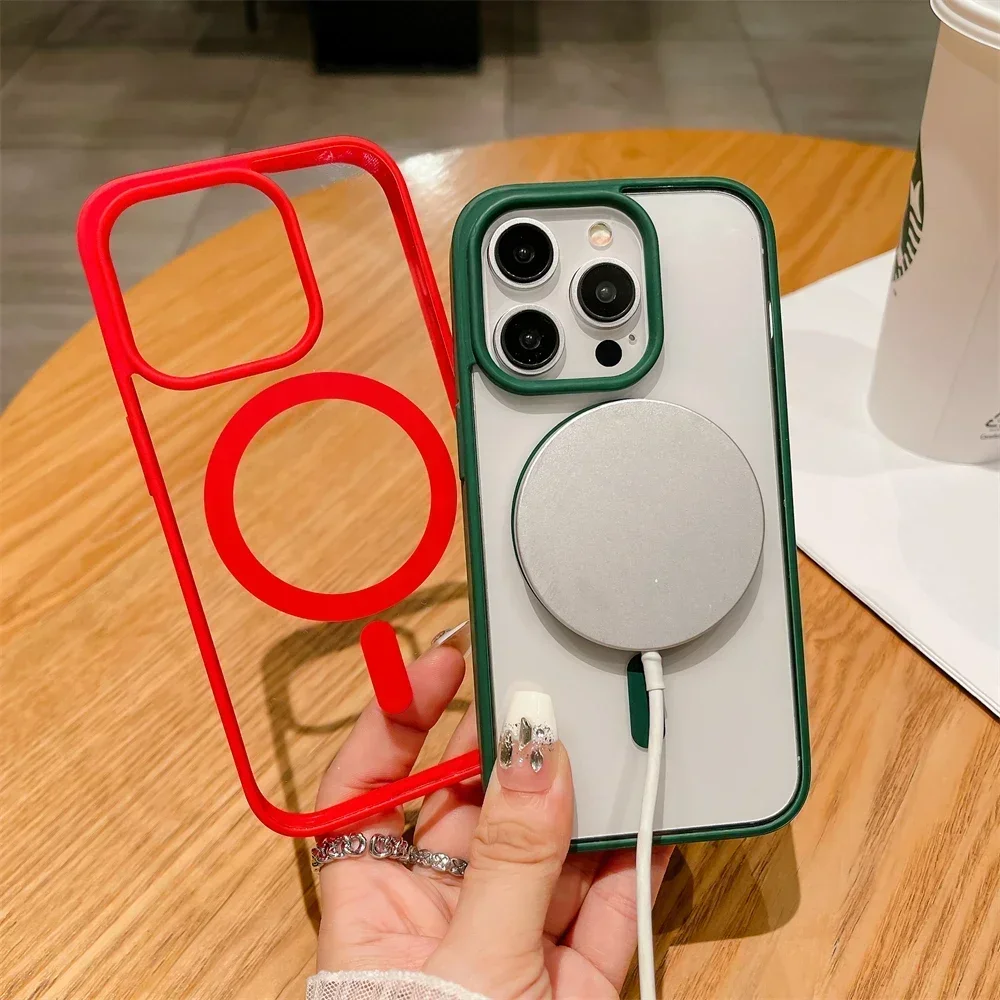Color: Claret, Material: Leather - Luxury Shockproof Magsafe Wireless Charge Case for iPhone 17 Air 16 15 14 Plus 13 12 Mini 11 Pro Max Clear Magnetic Bumper Cover