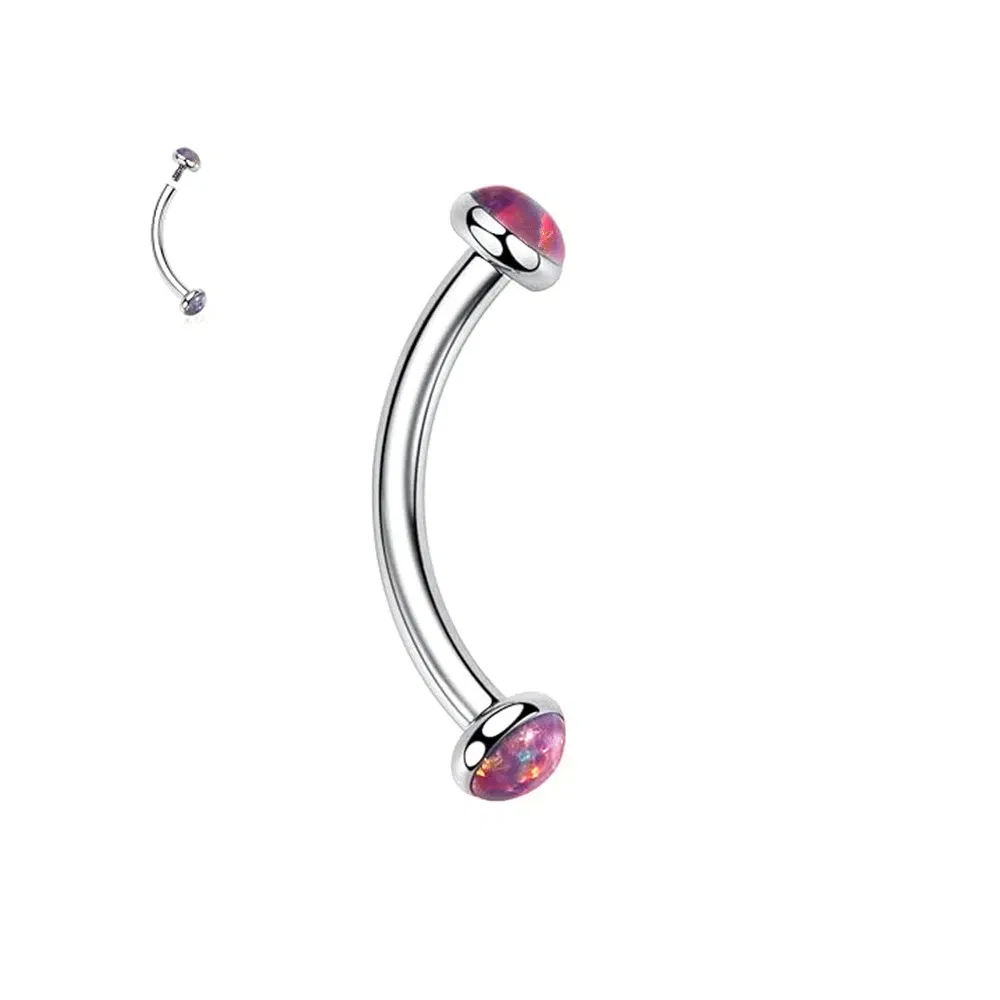 Metal color: Blue, Main Stone Color: WHITE - 3/4/5mm Opal Steel Eyebrow Ring Internally Threaded 6mm -14mm Bar Curved Barbell Monroe Lip Stud Ear Tragus Piercing