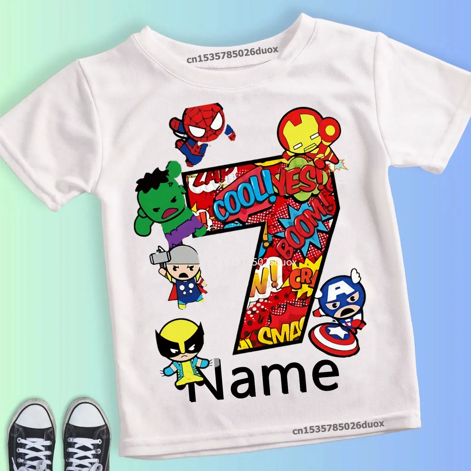 Color: GRAY, Kid Size: 4T - Summer 2024 3 4 5 6 7 8 9 Marvel SuperHero Birthday Girl Short Sleeved T-shirt The Avengers Personalize Name Birthday Boy Shirt