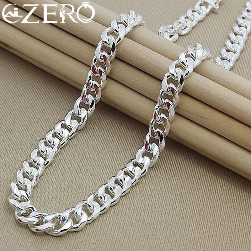 Length: 50cm - ALIZERO 925 Sterling Silver 10MM Chain Necklace Bracelet Set for Man Woman Luxury Wedding Engagement Party Jewelry