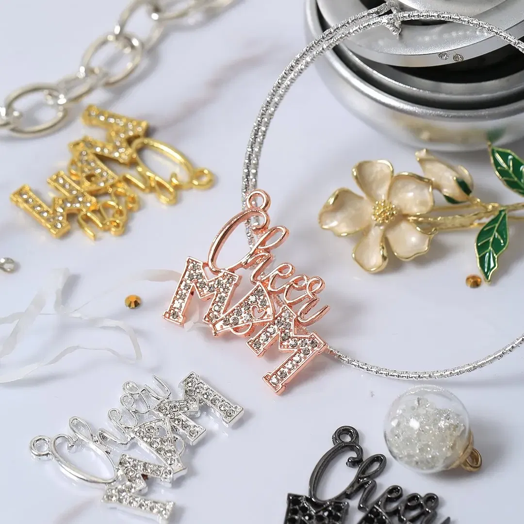 Metal color: ROSE GOLD COLOR, Ships From: CHINA - 10pcs Cheer MAM Rhinestone Letter Charms for DIY Bracelet Bangle Making LTC0407-LTC0410