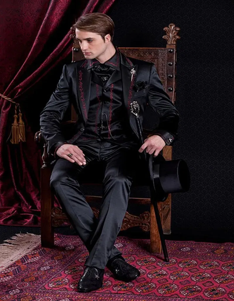 Color: Dark Grey, Size: 6XL, Ships From: CHINA - 2025 New Arrival Custom Made Classic Style Embroidery Groom Tuxedos Groomsmen Men's Wedding Prom Suits (Jacket+Vest+Pant) Blazer