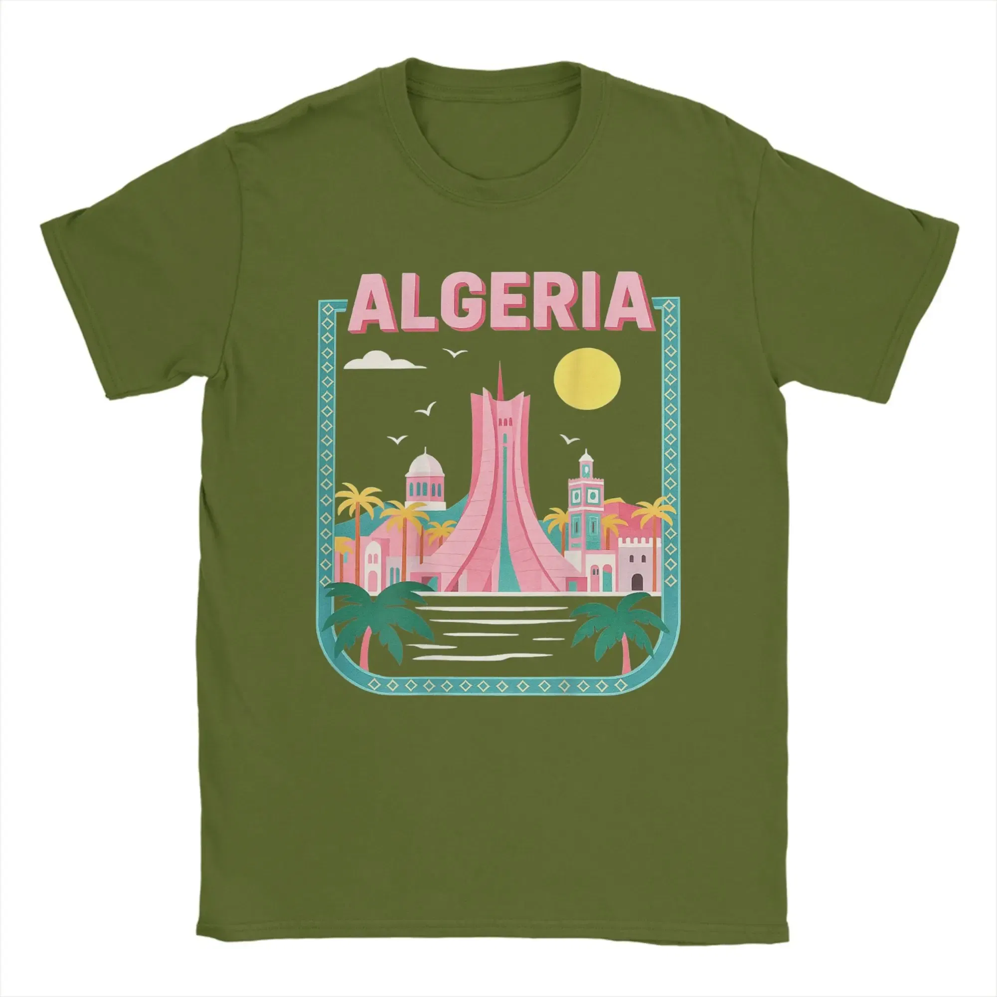Color: army green, Size: 6XL - Men Algeria DZ City Algerian T Shirts Africa Arab Pure Cotton Clothes Hipster Short Sleeve Crewneck Tees Gift Idea T-Shirt