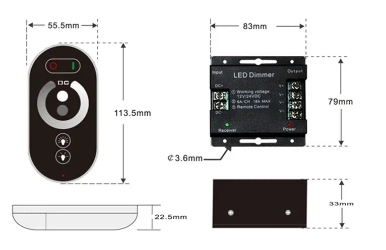 Color: CYAN - DC12-24V LED Strip Light RF Touch Remote Controller Dimmer 12A 18A for 3528 5050 SMD COB CCT RGB Tape Lights Adjust Brightness
