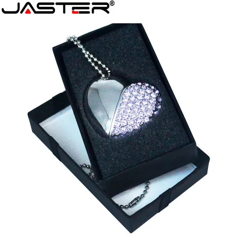 Color: WHITE, Capacity: 8GB - Metal Diamond USB Flash Drive 128GB Crystal Heart With Gift Box Pen Drive 64GB Creative Gifts Memory Stick Pendrive 32GB 16GB 8G