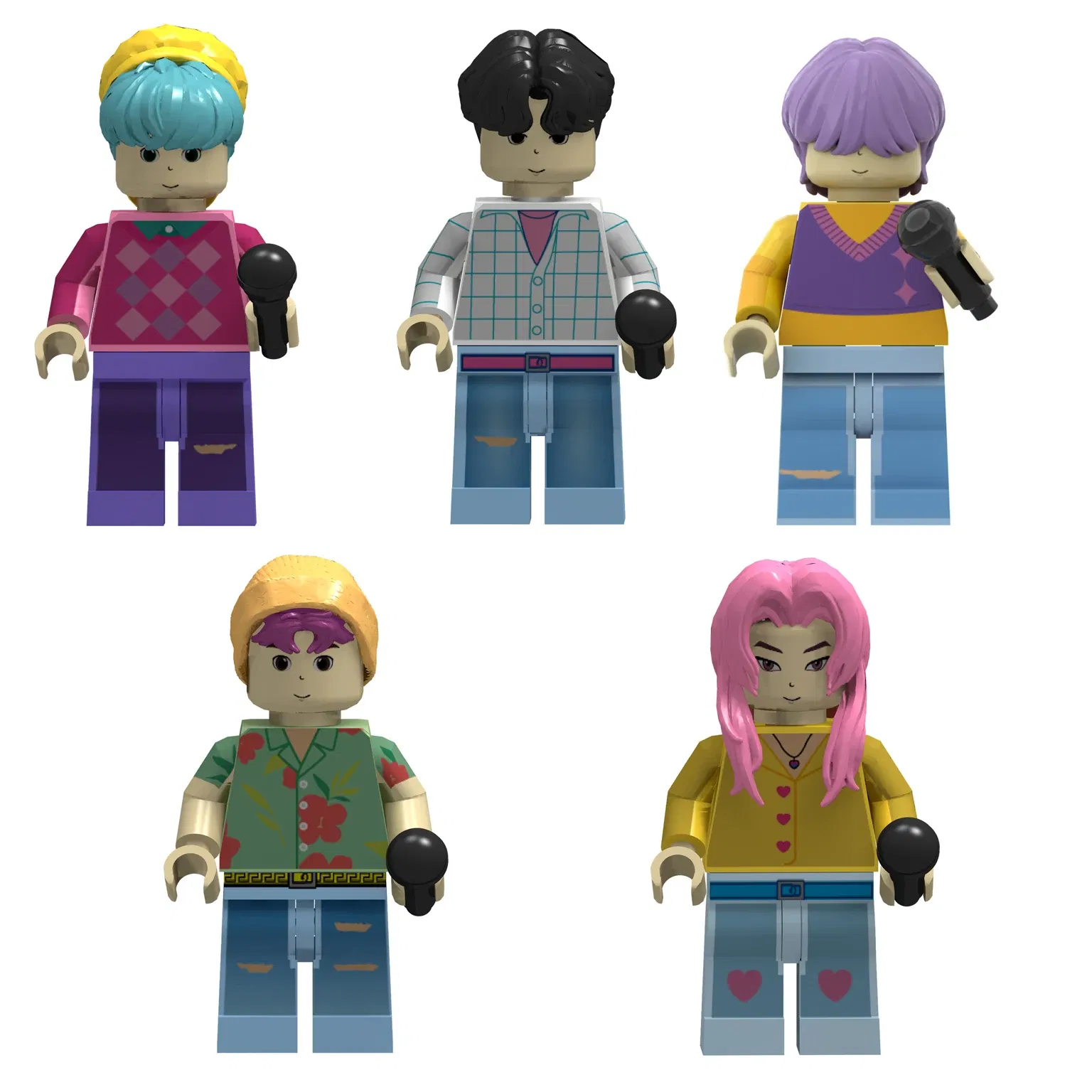 Color: PURPLE - KPOP Demon Hunters Cartoon Doll Building Blocks Kawaii Mini Action Figure Head Assembly Toys Children's Educational Toys Gift