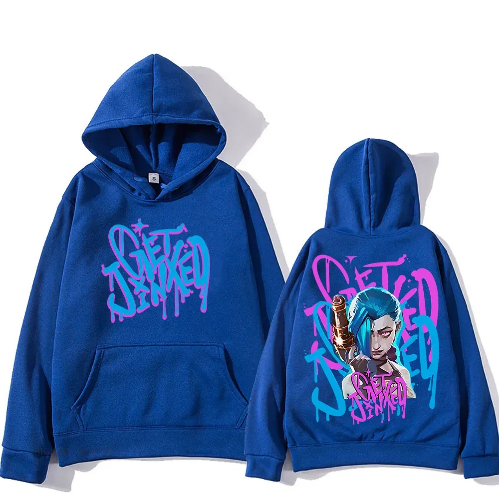 Color: Ivory, Size: S - Arcane Jinx Cute Hooded Anime Print Harajuku Kawaii Sweatshirt Long-sleeved Cartoon Fleece Clothes Moletom Fashion Pullovers