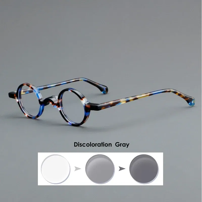 Frame Color: Blue, Eye Prescription: +600 - VCKA Photochromic Acetate Myopia Glasses Men Retro Small Round Frames Women Custom prescription Anti-Blue Eyewear -0.5 TO -10