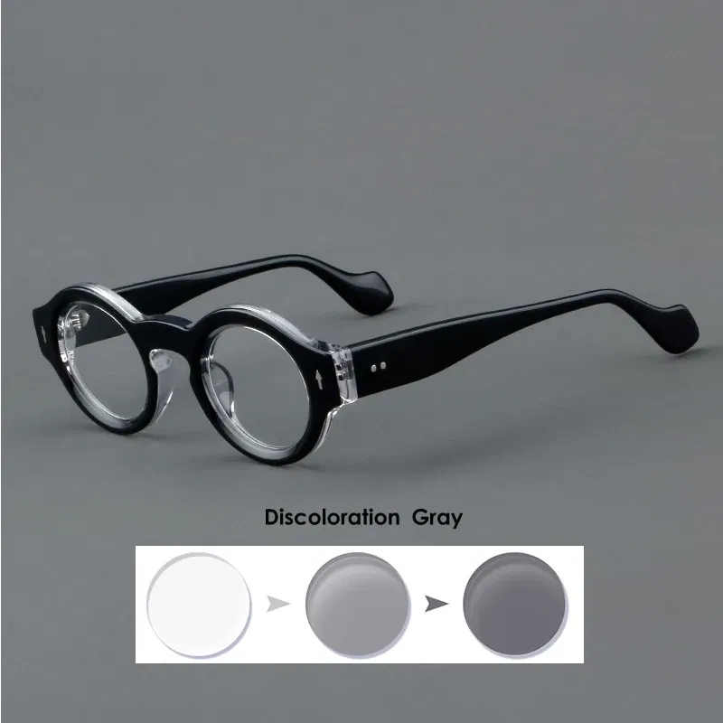 Frame Color: Blue, Eye Prescription: +100 - VCKA Round Acetate Reading Glasses Frame Retro Men Prescription Anti-blue discolor Women Custom Optics Retro Eyewear +0.50to +10