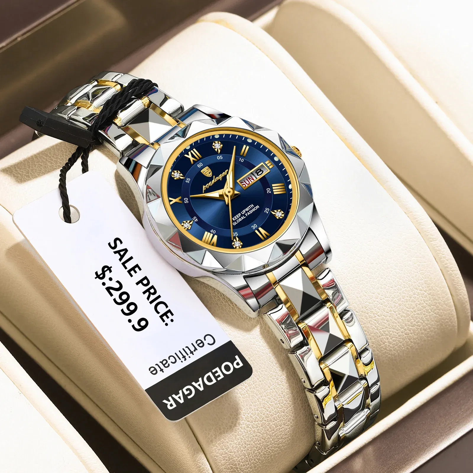 Color: Coffee - POEDAGAR Luxury Ladies Dress Watch Luminous Waterproof Week Date Woman Wristwatch Stainless Steel Women Quartz Watches reloj+box