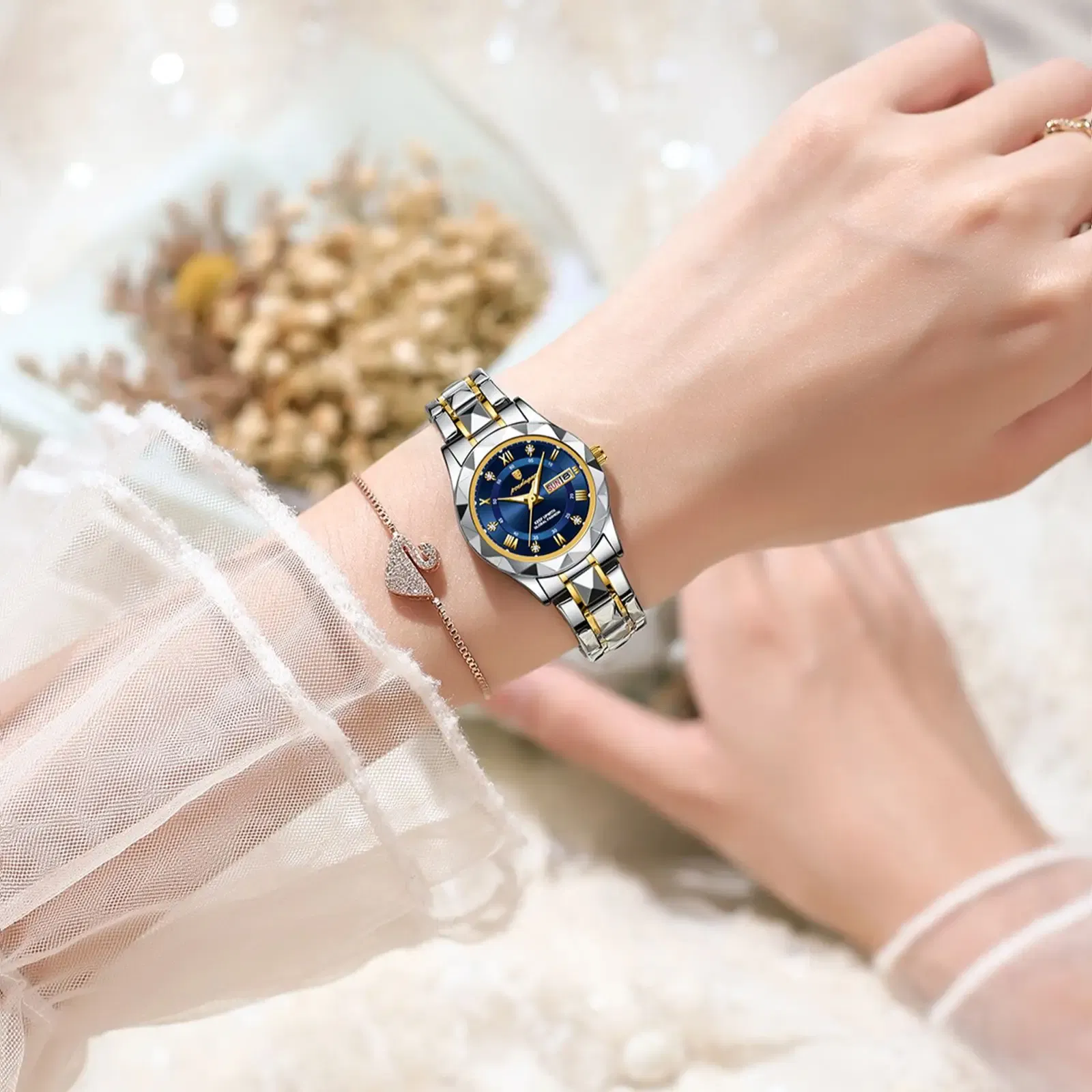 Color: Coffee - POEDAGAR Luxury Ladies Dress Watch Luminous Waterproof Week Date Woman Wristwatch Stainless Steel Women Quartz Watches reloj+box