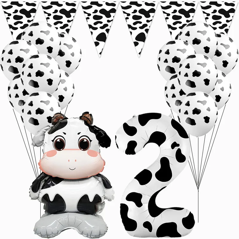 Color: green - Cow Party Supplies Standing Cow Balloon 40inch Number Balloon Cow Print Latex Balloon Children's Farm Birthday Party Decoration