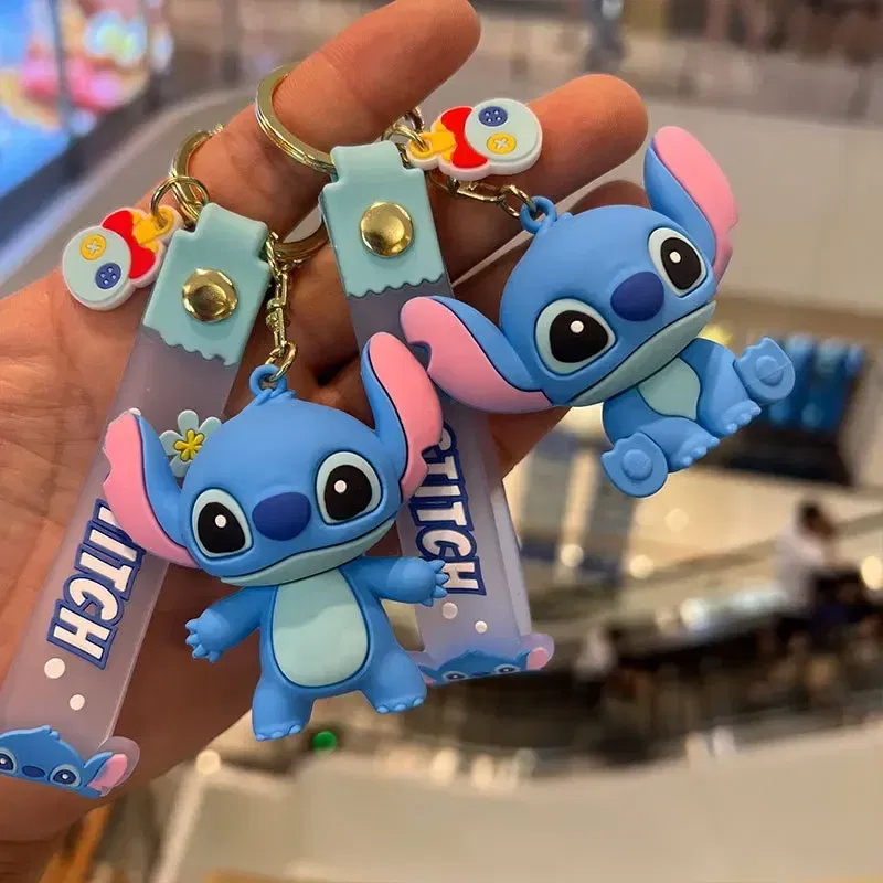 Color: Green - Cartoon Disney Lilo & Stitch Silicone Pendant Keychain for Women Men Fans Lovely Pink Blue Purple Stitch Angel Keyring Gifts
