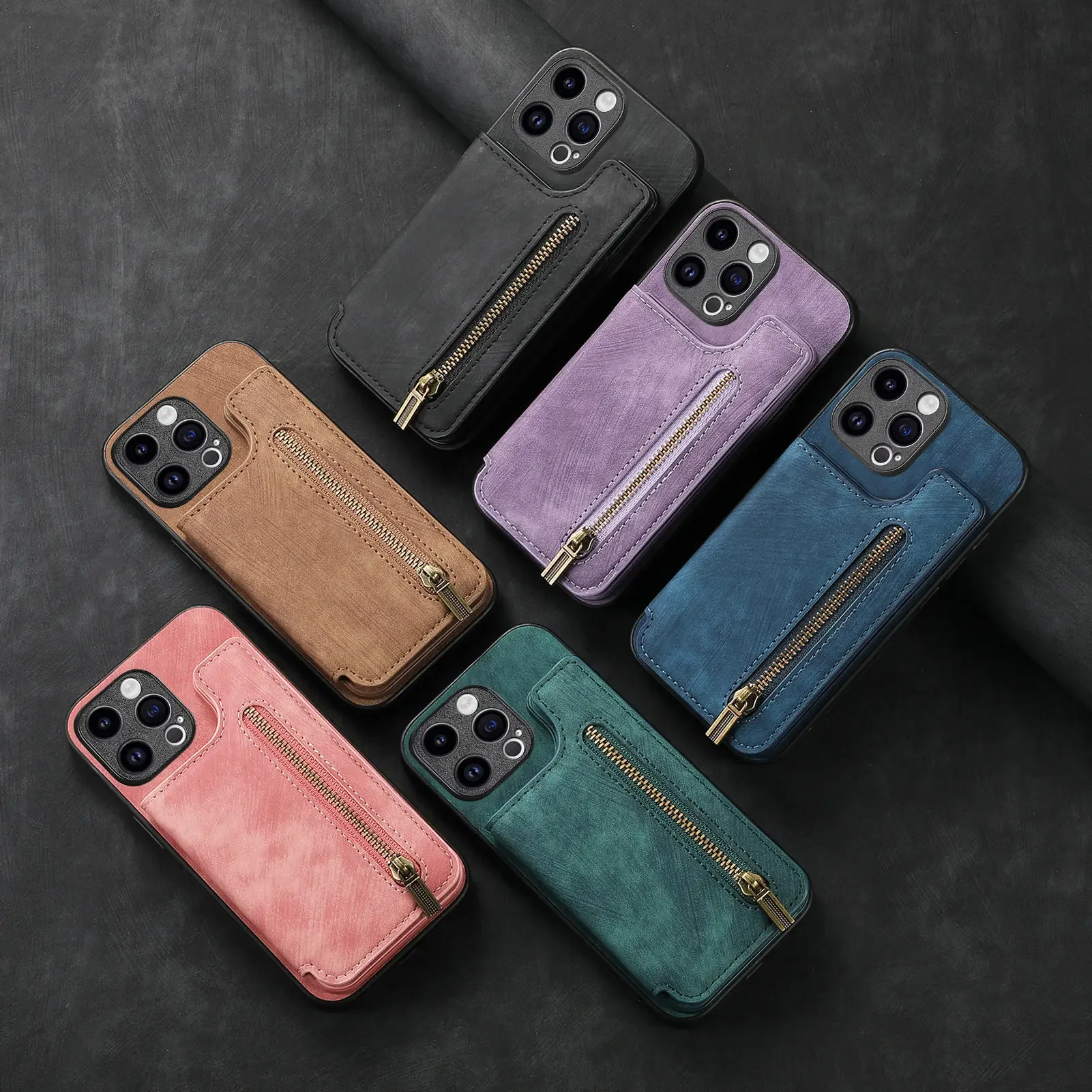 Color: Clear, Material: Artificial Leather - Leather Zipper Wallet with Card Holder Phone Case for IPhone 15 14 11 Pro Max 13 12 Mini X XR XS Max 8 7 Plus Shockproof Cover