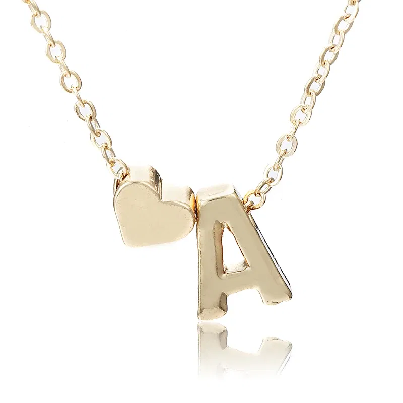 Metal Color: Platinum Plated - Fashion Tiny Heart Dainty Initial Necklace With Letter Name Choker Necklace For Women Pendant Jewelry Accessories Gift