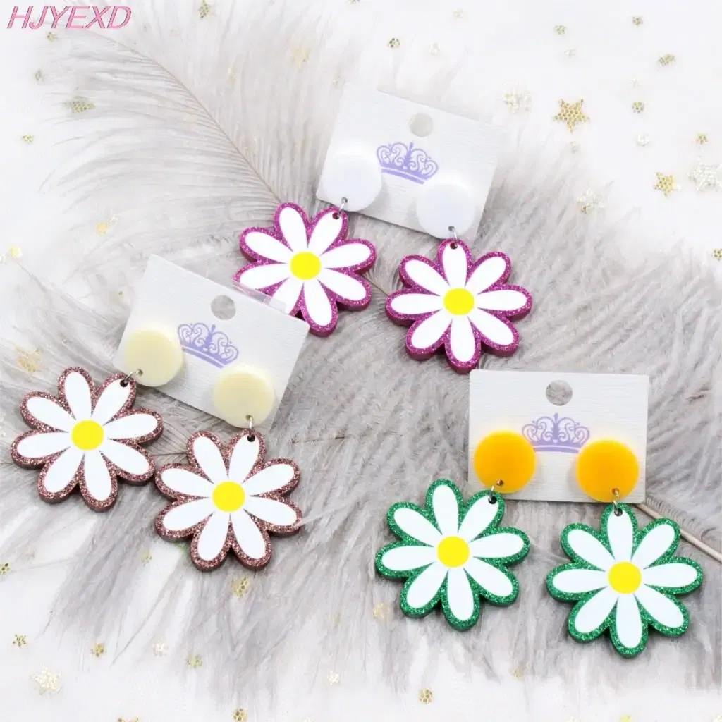 Metal Color: BRONZE, Ships From: CN - 35mm Acrylic Daisy Dangle Earrings Cute Earrings Glitter Jewelry Acrylic Earrings