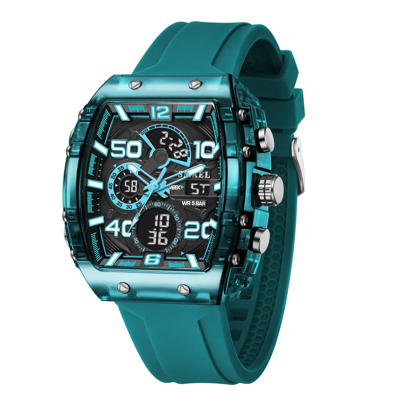 Color: Pink - SMAEL 8109 New Men's Watch Multifunctional Sports 50M Waterproof Dual Display LED Night Light Leisure Student Electronic Watch
