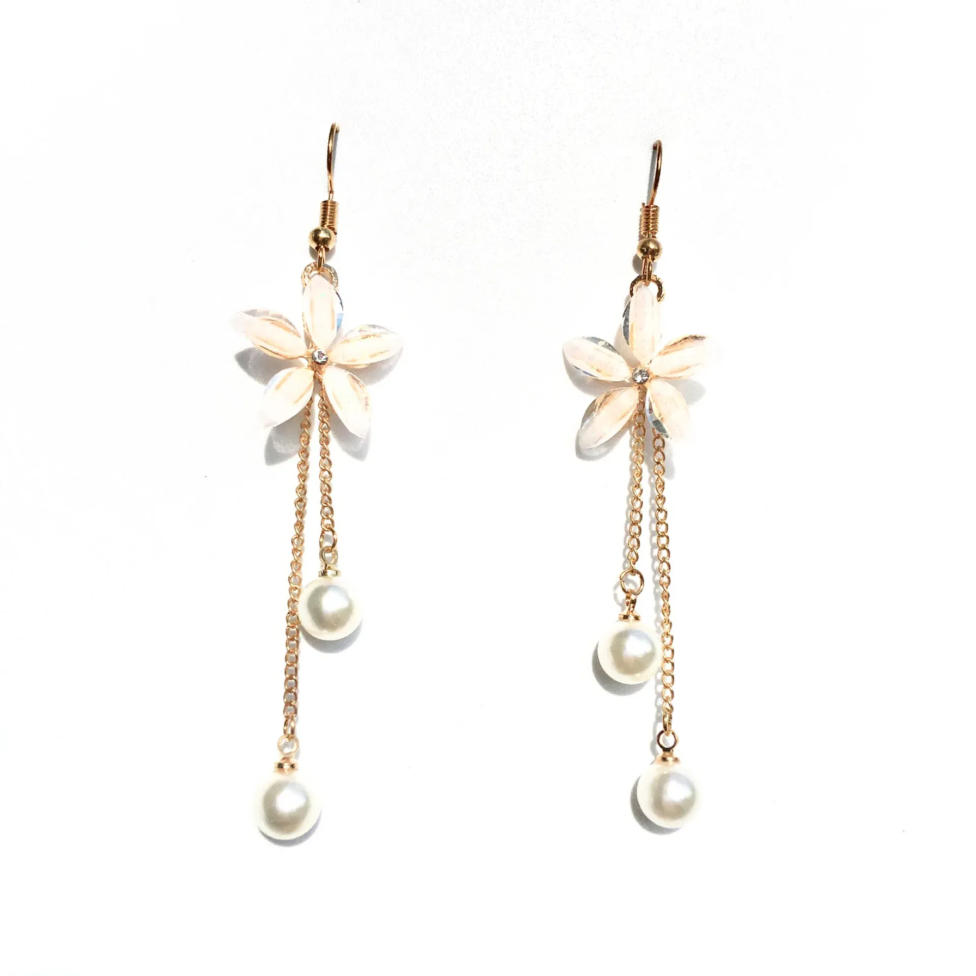 Metal Color: Pure Gold Color - Flower Earrings 2019 Punk Fashion New Earrings Lady Wild Chain Pearl Crystal Flower Earrings Gift Wholesale Ladies Earrings