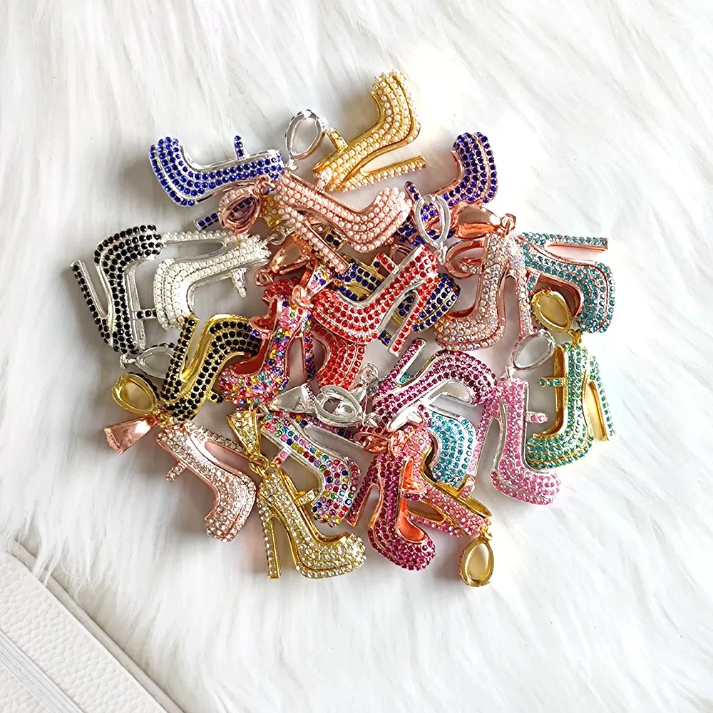 Metal color: Antique Bronze Plated - 1pc High Heel Shoe Charms for Women DIY Jewelry Accessories S9