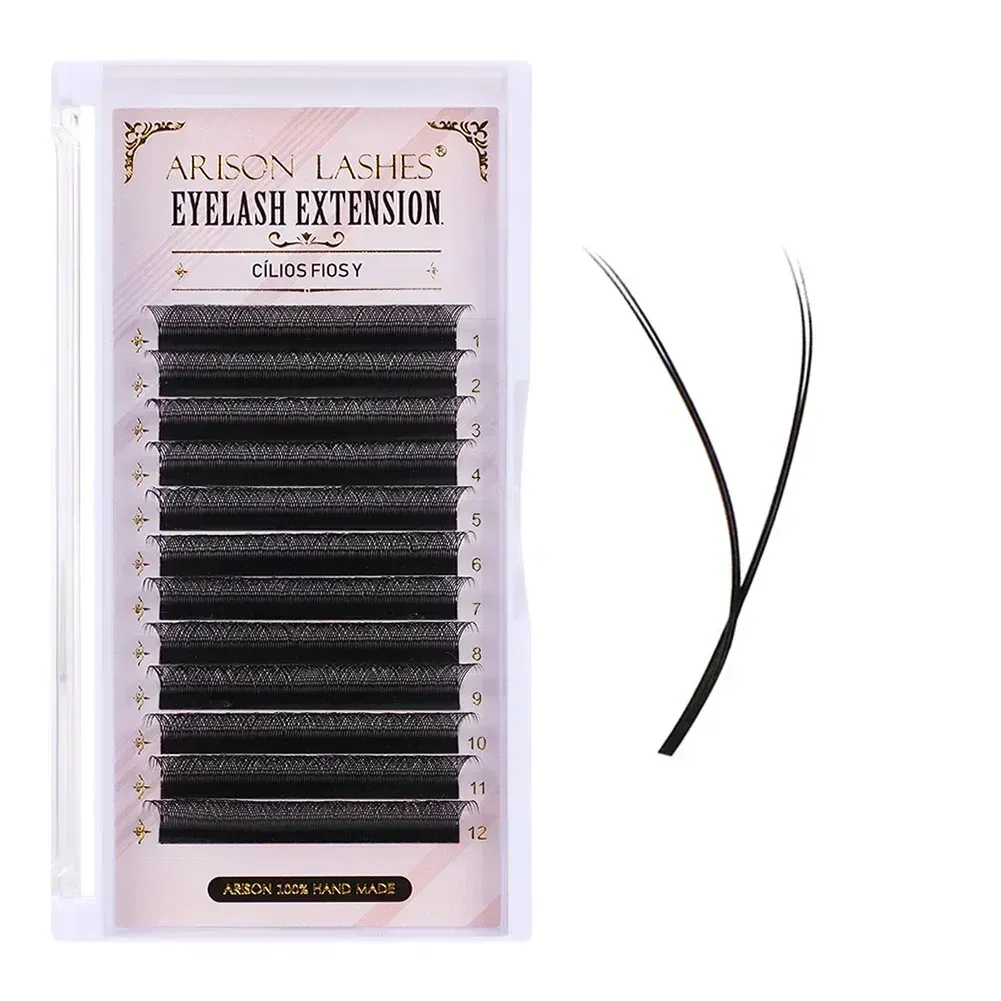 Color: BLACK & RED, Curl: D, Thickness: 0.07mm, Length: 11mm - ARISON LASHES W Shape 3/4/5/6D Eyelashes Extension Premade Volume Fans YY-shape Lashes Faux Mink Soft Easy Faning Natural Lashes