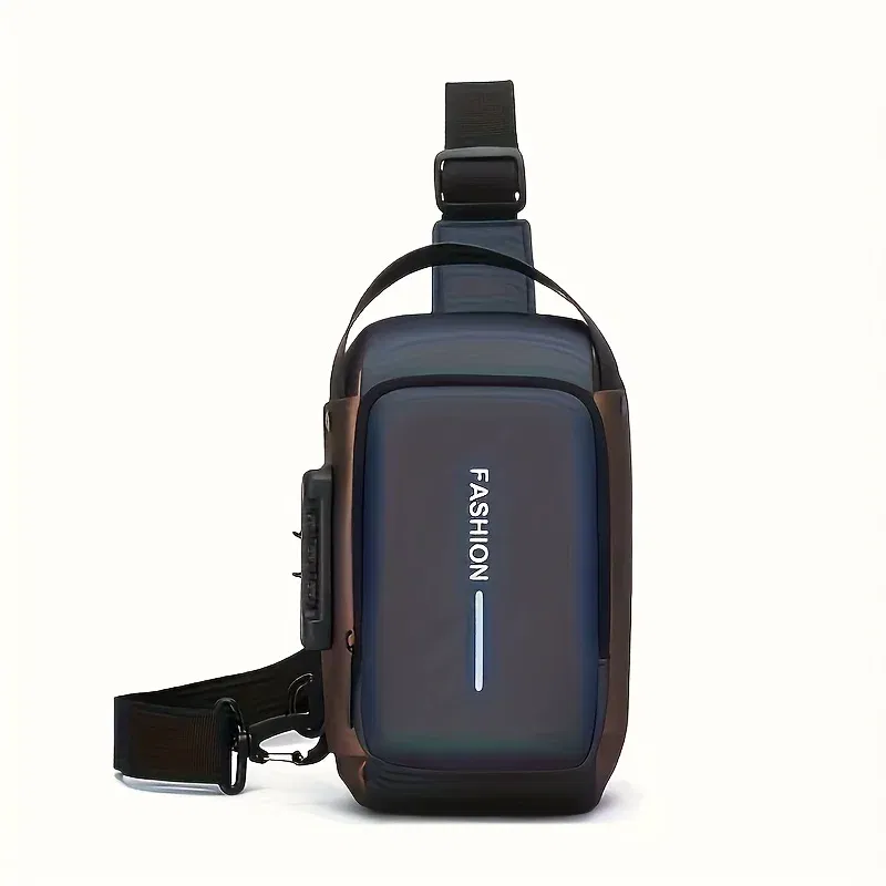 Color: Gold - Men's Sporty High Quality Chest Bag, Motorcycle Phone Pack with Zipper Closure, Secure Travel Bag for Daily Commute