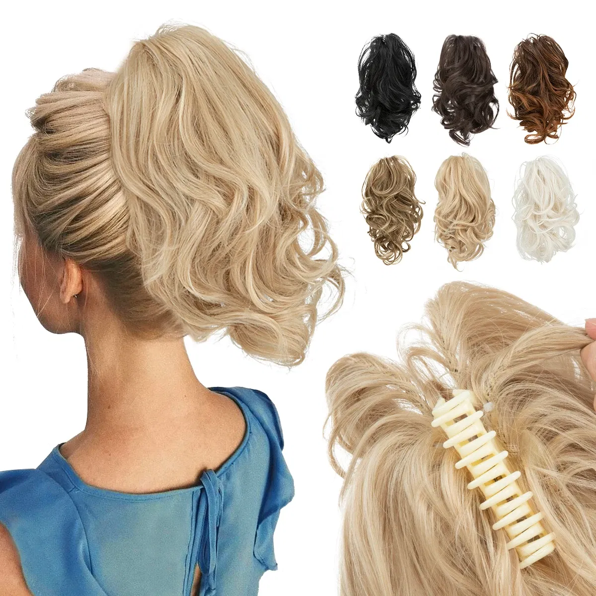 Color: #144 - SARLA One Piece Premium Synthetic Diy Claw Clip In Ponytail Extensions Natural Hairpiece Hair Bun Fake Blonde False Pigtail
