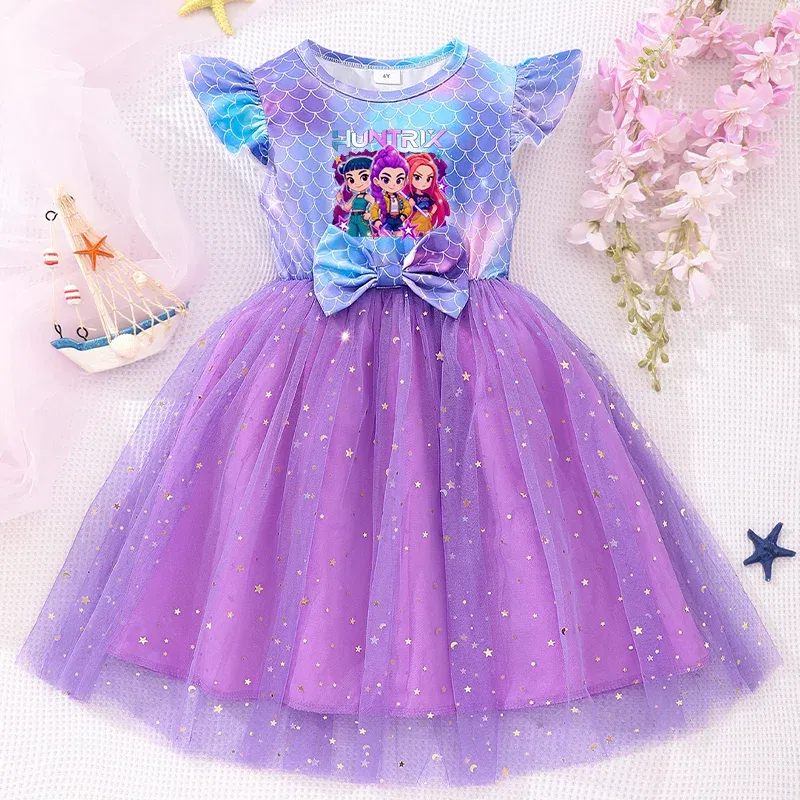 Color: Orange, Size: One Size, Ships From: CHINA, Height: 158 - KPop Demon Hunter Christmas Princess Dress Girl Fashion Casual Autumn Butterfly Dress Wedding Birthday Party Dress Gift Clothes