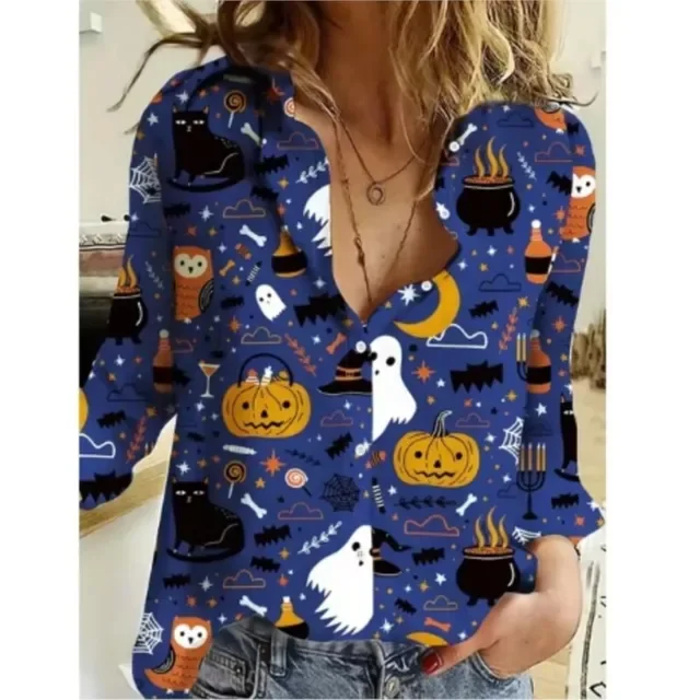 Color: green, Size: 4XL, Ships From: CHINA - Women New Christmas Shirt Cute Christmas Tree Santa Claus Print Blouses Casual Long Sleeve Button Tops Autumn Blouses Ladies