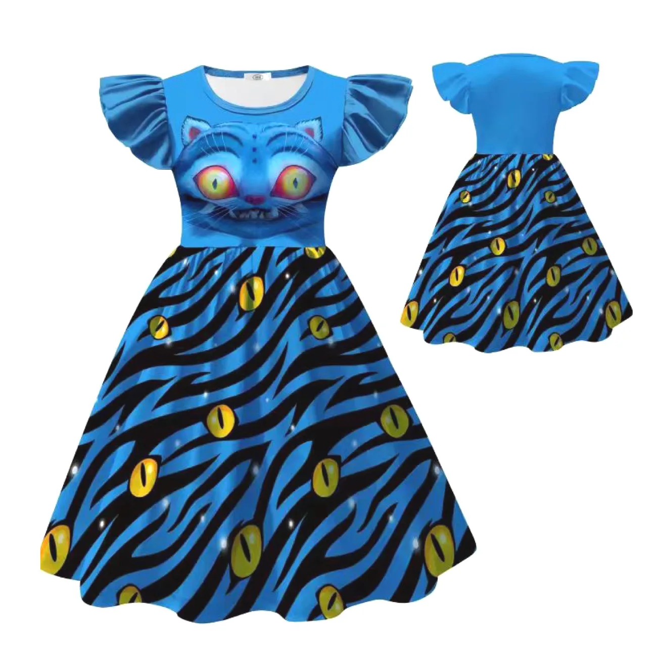 Color: Blue, Kid Size: 5 - Festival Children Carnival Masquerade Elegant Party Kids Clothes Fashion Girls KPop Demon Hunter Tiger Print Dress for 3-14Years