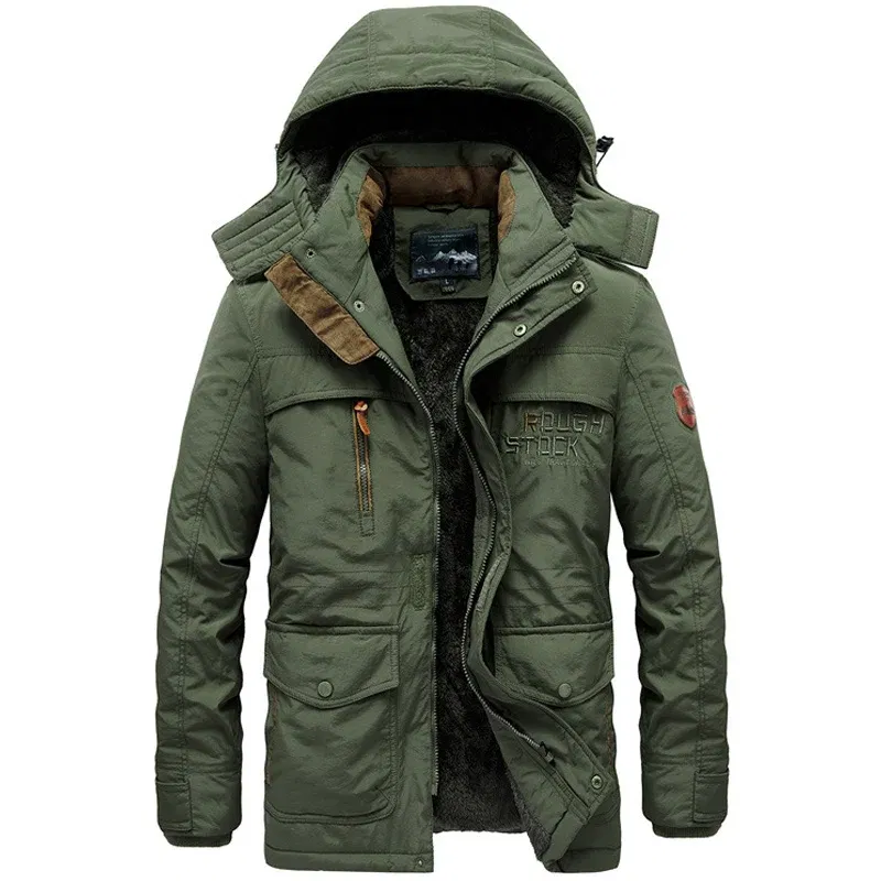 Color: army green, Size: 6XL - TELLHIGH 2024 Winter Parka Men Jacket Mens Plus Velvet Men Hooded Windbreaker Coats Men Casual Warm Jackets Coat Detachable Hat