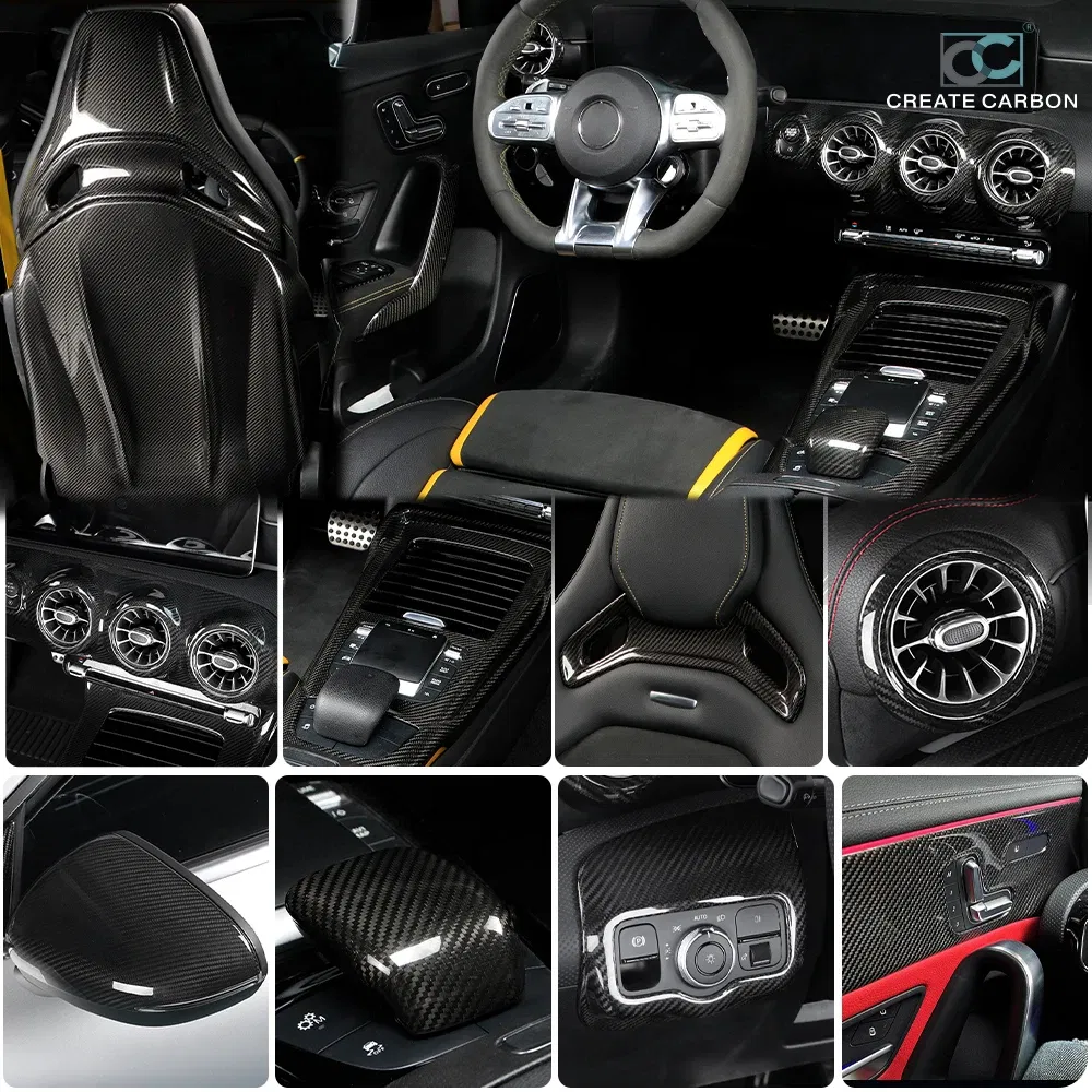 Color Name: transparent - Carbon Fiber Car Stickers For Mercedes Benz Accessories AMG/A Class/CLA 35 Center Console Gear Air Conditioning Outlet Cover
