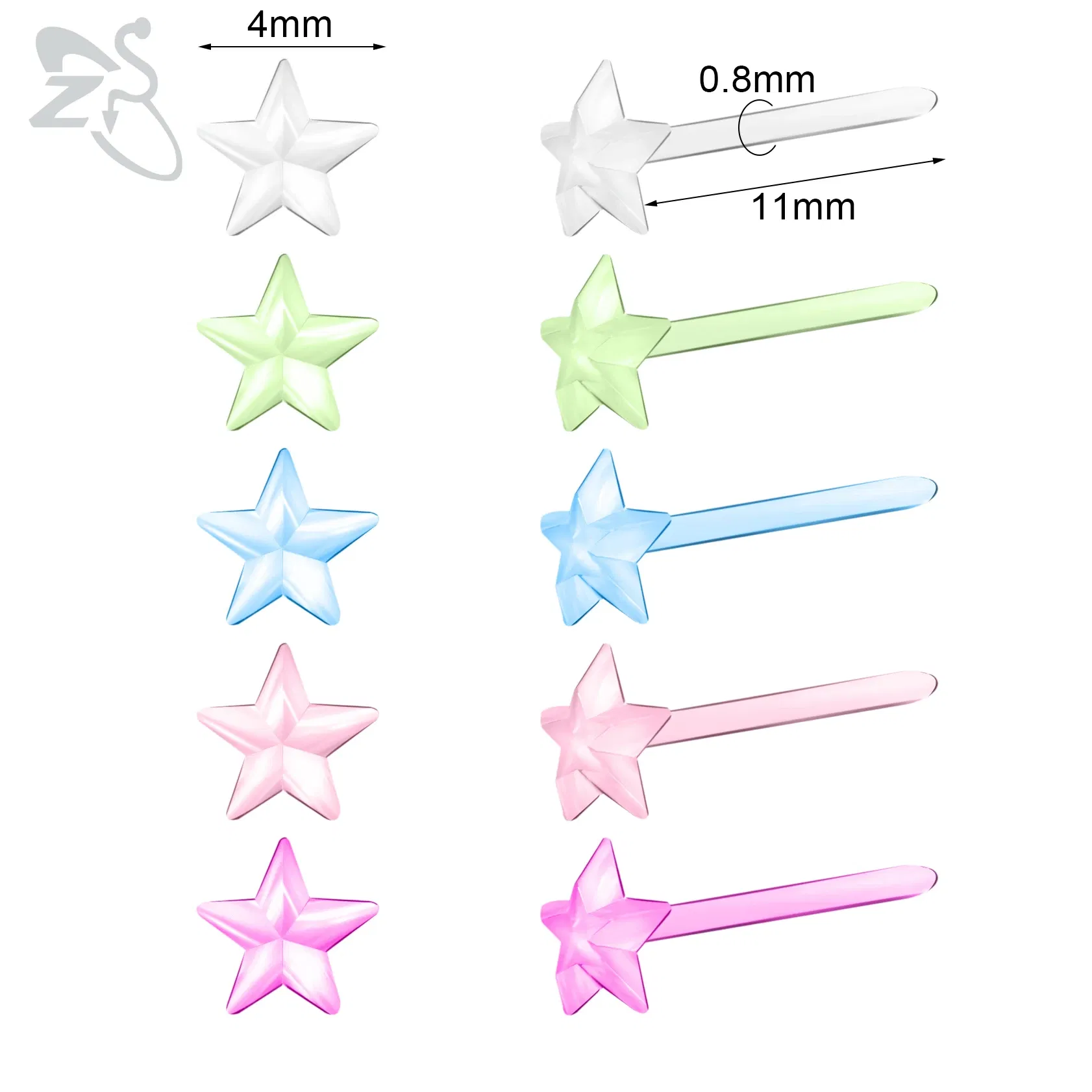 Metal Color: Imitation Rhodium Plated - ZS 10-50pcs/lot Colorful Acrylic Stud Earring Invisible Transparent Anti-allergy Ear Pin 20G Star Ball Curing Ear Hole Retainer