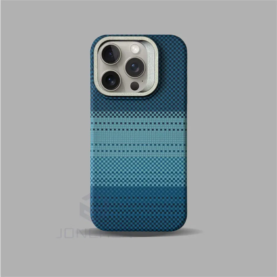 Color: Blue, Material: Nylon - Luxury Magnetic Stand Metal Lens Relief Carbon Fibre Pattern For Magsafe Case For iPhone 15 14 13 Pro Max Shockproof Back Cover