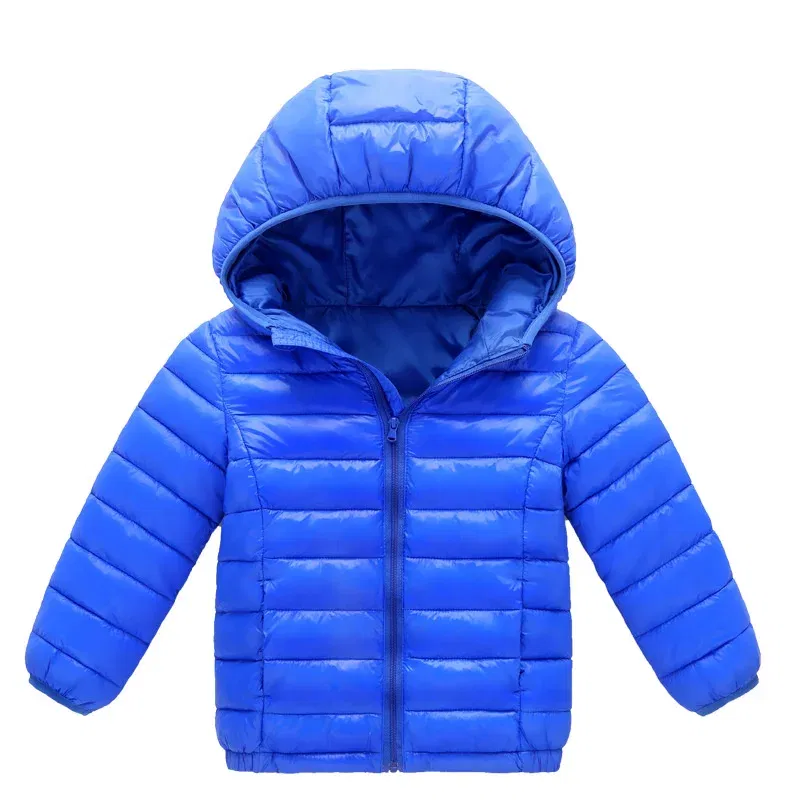 Color: Blue, Kid Size: 4T - Boys Girls Autumn Down Coats Kids Winter Windproof Jackets Children Solid Color Hooded Outerwear Teenager Fashion Warm Clothing